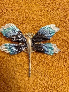 Brooch Magnetic Fastener Dragonfly Blue, Teal and Silver